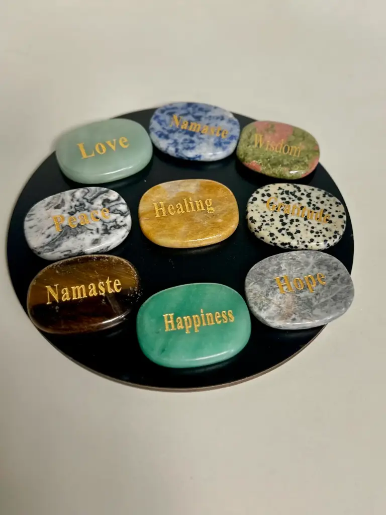Word Stones - natural crystal stone with printed words - pocket sized